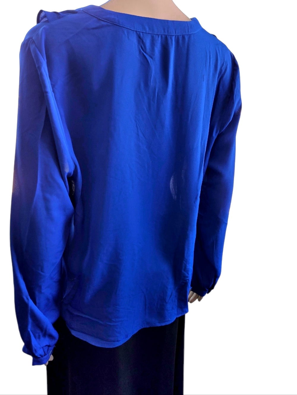 Cleo Royal Blue Ruffle Button-Down Blouse - Picture 2 of 6